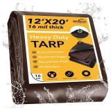12x20 ft Tarp, 16 Mil Heavy-Duty Waterproof with Brass Grommets