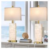$100 28" Coastal Table Lamps Set of 2 with Night Light, USB A+C Ports