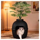 $58 Hidden Litter Box, Faux Plant, Cat Litter Box, Black