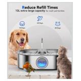 Water Fountain for Large Dogs, 13L Stainless Steel with Drinking Area