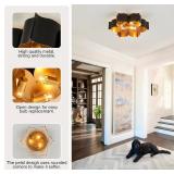 $81 VILUXY Black and Gold Flush Mount Ceiling Light 19" 3-Light