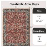 Valenrug Washable Rug 5x7 - Ultra-Thin Antique Collection Rug, Red
