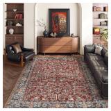 Valenrug Washable Rug 5x7 - Ultra-Thin Antique Collection Rug, Red