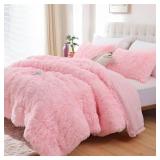 $50 Smoofy Queen Comforter Set, Faux Fur Pink, 3 Pieces