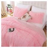$50 Smoofy Queen Comforter Set, Faux Fur Pink, 3 Pieces