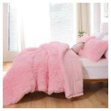 $50 Smoofy Queen Comforter Set, Faux Fur Pink, 3 Pieces