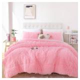 $50 Smoofy Queen Comforter Set, Faux Fur Pink, 3 Pieces