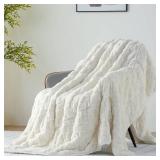$70 Uttermara 15lb Weighted Blanket Queen 60x80, Plush Sherpa Cream