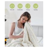 $70 Uttermara 15lb Weighted Blanket Queen 60x80, Plush Sherpa Cream
