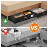 Under Bed Storage with Wheels, 2-Pack, Clear Lids, Handles, Black