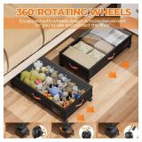 Under Bed Storage with Wheels, 2-Pack, Clear Lids, Handles, Black