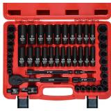 3/8" Drive Impact Socket Set, 50 Pc SAE/Metric, 6-pt, Ratchet