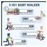 $55 5-in-1 Baby Push Walker for Boy, Sit-to-Stand, Blue