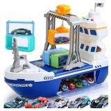 Cargo Ship Toy & Gantry Crane Playset with Lights and Containers