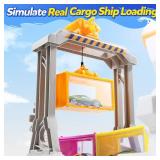 Cargo Ship Toy & Gantry Crane Playset with Lights and Containers