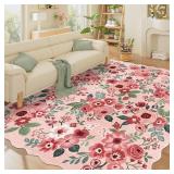 $150 DUKINO 8x10 Floral Washable Area Rug, Non-Slip Backing, Pink