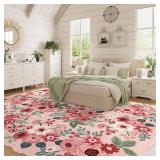 $150 DUKINO 8x10 Floral Washable Area Rug, Non-Slip Backing, Pink