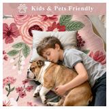 $150 DUKINO 8x10 Floral Washable Area Rug, Non-Slip Backing, Pink