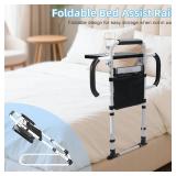 $76 90  Foldable Bed Assist Rails with Tray, Light, 3 Handles, 350lb