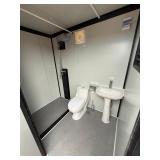 Unused KJ Metal K1522 Portable Restroom - Does Have Damage on Front - Dents and one puncture that does not go through to inside.  Functions as normal