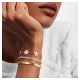 Womens Stackable Floral Gold Bracelets - 3Pcs 18K Gold Plated Bracelet,Stainless Steel Bangle Bracelets Non Tarnish, Bracelet Set Trendy Jewelry,Christmas Valentines Birthday Gifts for Girlfriend