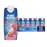 Pure Protein Strawberry Protein Shake, 30g Complete Protein, Ready to Drink and Keto-Friendly, Vitamins A, C, D, and E plus Zinc to Support Immune Health, 11oz Bottles, 12 Pack (EXP JAN.24.26)