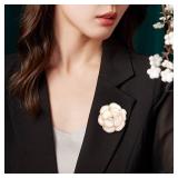 Enamel Flower Camellia Pearl Brooch - Elegant Petal Pin Wedding Party Gift (Pink)