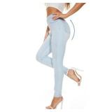 LICTZNEE Jeggings for Women High Waist, Stretchy Pull on Skinny Jeans for Women with Pockets Slim Fit Leg, Soft Breathable Cotton Blend, (Sky Wash, XL)