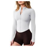 GYM RAINBOW Womens Snatched Workout Jackets Lightweight Zip Up Slim Fit Gym Track Athletic Jackets with Thumb Holes(#1 White,Small)