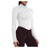 GYM RAINBOW Womens Snatched Workout Jackets Lightweight Zip Up Slim Fit Gym Track Athletic Jackets with Thumb Holes(#1 White,Small)