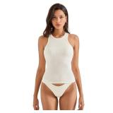 SUUKSESS Women Padded Cotton Ribbed Tank Tops Sleeveless High Neck Racerback Basic Tops(Cream White, M)