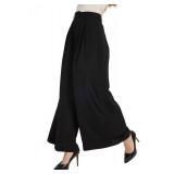 Tronjori Women High Waist Casual Wide Leg Long Palazzo Pants Trousers Regular Size(S, Black)