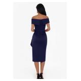 Xscape Knee Length Off-The-Shoulder Scuba Side Slit Dress, Midnight Navy Blue, 16