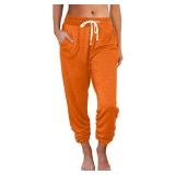 AUTOMET Womens High-Waisted Sweatpants with Pockets, Loose Lounge & Pajama Pants for Fall, Winter, Spring Yoga Travel Orange L