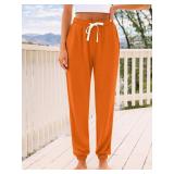 AUTOMET Womens High-Waisted Sweatpants with Pockets, Loose Lounge & Pajama Pants for Fall, Winter, Spring Yoga Travel Orange L