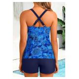 Yonique Women Underwire Tankini Swimsuit with Shorts - Two Piece Tummy Control Bathing Suit 2025 Swimwear with Pockets Blue Paisley XXL