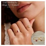 Btysun April Birthday Gifts for Women, October Birthstone Rings for Women Gold Ring with Tourmaline October Mom Birthday Gifts Teardrop Heart Gold Plated Ring Anniversary Christmas Jewelry