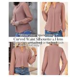 Womens Tops Dressy Casual Lace Long Sleeve Blouses V Neck Business Work Shirts Office Clothes Trendy Fall Outfits 2025, Dusty Pink, Large