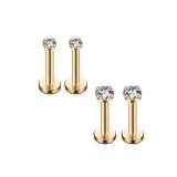 HQLA 16G Clear CZ Labret Monroe Lip Ring Tragus Nail Helix Earring Stud Piercing Jewelry Surgical Stainless Steel 2mm 3mm CZ 8mm Bar 4-8 Pcs (2 Pairs Yellow Gold - Bar 8mm; CZ:2-3mm)
