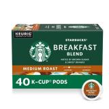 Starbucks K-Cup Coffee Pods, Medium Roast Hot or Iced Coffee, Breakfast Blend, 40 Keurig Pods