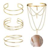 FIRSAUKI 4-10Pcs Arm Cuff Bracelets for Women Upper Arm Bands Armband Armlet Cuff Bangle Adjustable Gold Arm Bracelet Set 4G
