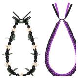 Remuuly 2 Pcs Graduation Leis 2026 Graduation Ribbon Lei Hawaiian Kukui Nut Lei Braided Necklace Beads Necklaces 2026 Graduation Gifts Party Accessories for Women and Men(Black Purple)