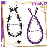 Remuuly 2 Pcs Graduation Leis 2026 Graduation Ribbon Lei Hawaiian Kukui Nut Lei Braided Necklace Beads Necklaces 2026 Graduation Gifts Party Accessories for Women and Men(Black Purple)