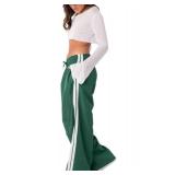 UAURORAO Women Y2k Track Pants Baggy Side Striped Joggers Sweatpants Elastic Waist Color Block Parachute Pants with Pockets(Sporty Green,Medium)