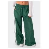 UAURORAO Women Y2k Track Pants Baggy Side Striped Joggers Sweatpants Elastic Waist Color Block Parachute Pants with Pockets(Sporty Green,Medium)