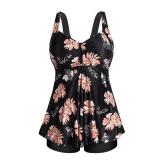 Aqua Eve Women Two Piece Plus Size Tankini Swimsuit with Shorts Tummy Control Bathing Suit Flowy Swimwear Orange Floral 14W