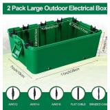 2 Pcs Large Outdoor Electrical Box Waterproof 11x7x4.3 inch Extension Cord Outlet Cover Weatherproof with 7 Cable Entry Protect Outdoor Outlet, Plug, Timer, Power Strip, Holiday Light, Green