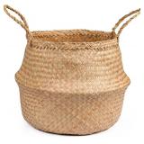 Seagrass Plant Basket, Wicker Woven Laundry Basket, Large Wicker Plant Baskets, Seagrass Baskets Planter for Plants Indoor(Unfolded Size 17.72" Diameter x 14.17" Height)