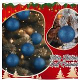 Leitee 16 Pcs 3.15 Inch Christmas Ball Ornaments Large Glitter Christmas Balls Decorations Shatterproof Xmas Tree Ornaments with Hanging Loop for Holiday Festival Party Wreath Home Decor(Navy Blue)