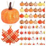51 Pcs Fall Ornaments for Tree Thanksgiving 3D Pumpkin Felt Maple Leaf Hanging Ornaments Fall Tree Decoration for Home Farmhouse Harvest Autumn Decoration